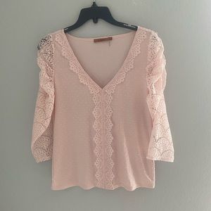 Belldini Pink SWISS-DOT TOP WITH LACE DETAIL